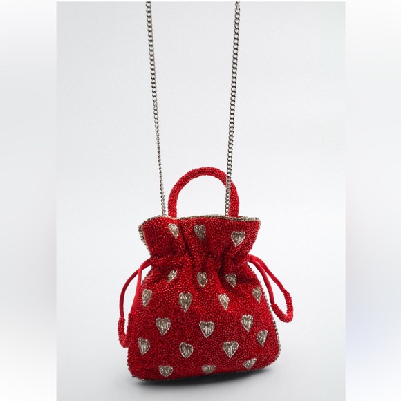 Zara mini beaded hearts bucket bag rare - Picture 2 of 9